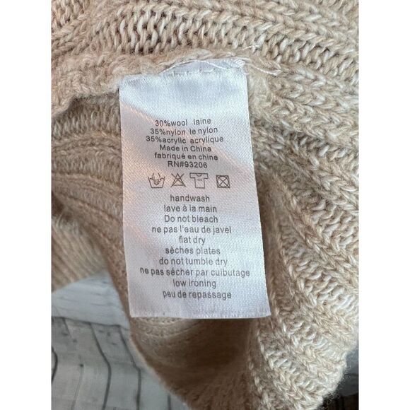 BY ANTHROPOLOGIE beige wool blend rib knit oversized sweater poncho wrap OS - Picture 8 of 9
